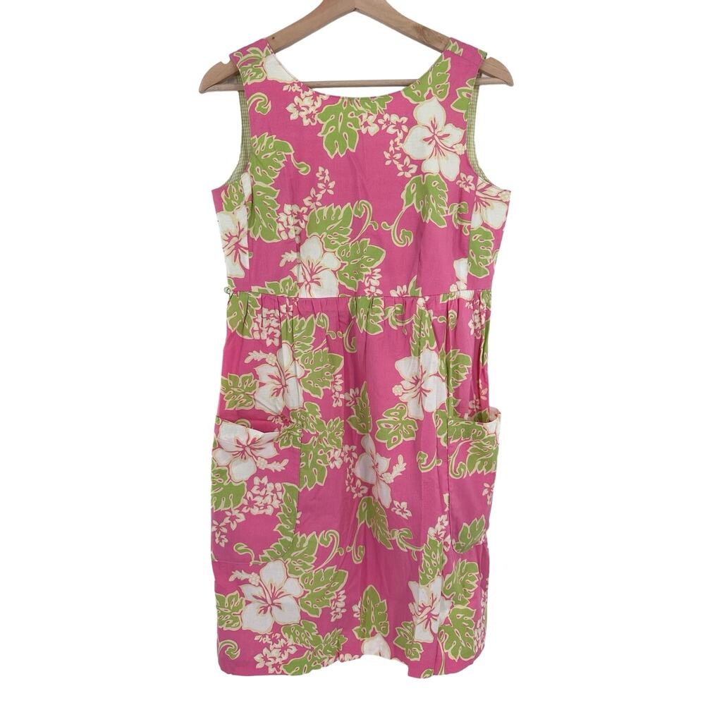 Central Falls Dress Sz 4 Floral Hawaiian Vacation Pink Green Resort‎ Pocket Belt